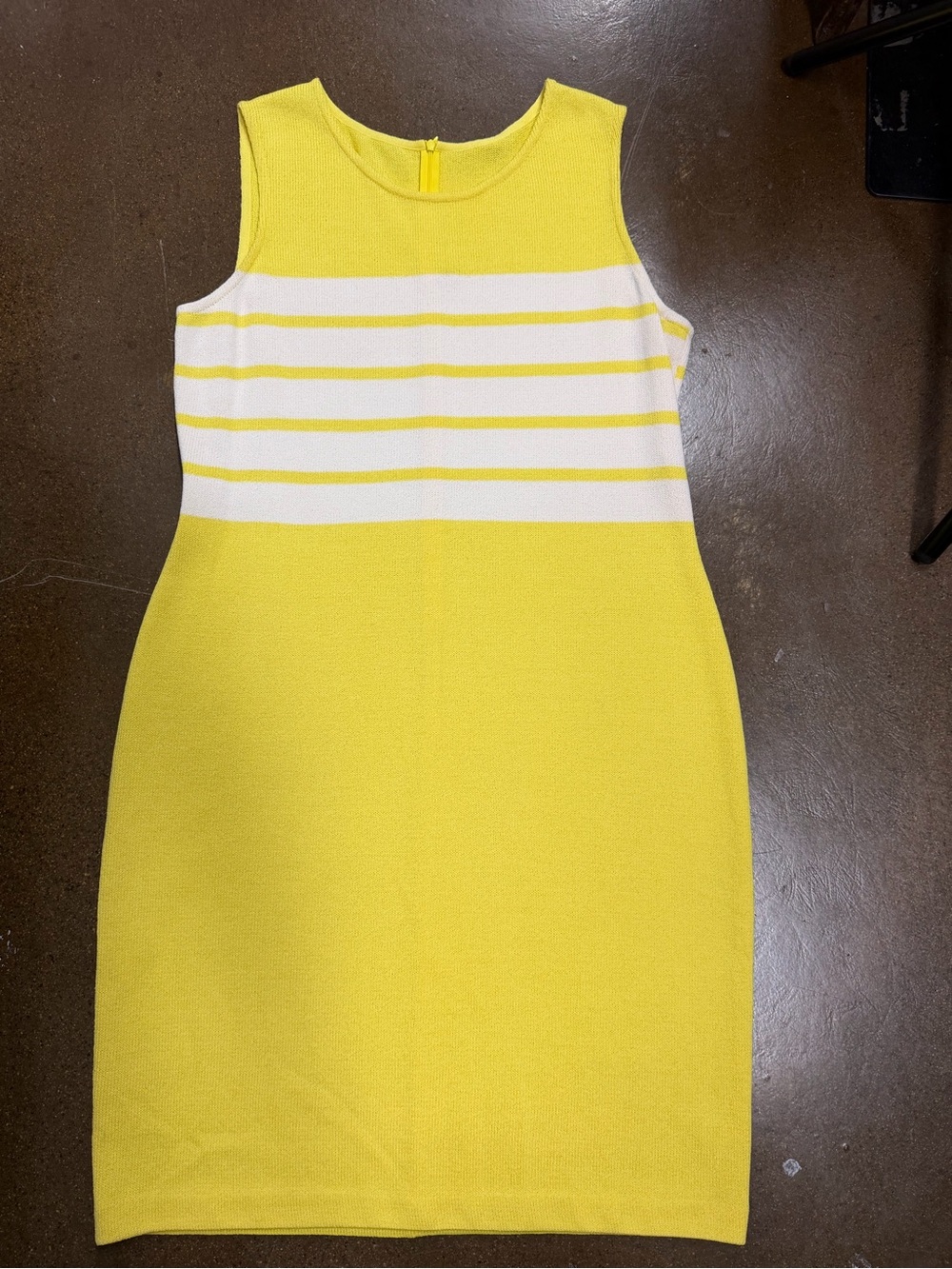 St. John Yellow and White Striped Knit Sheath Dress